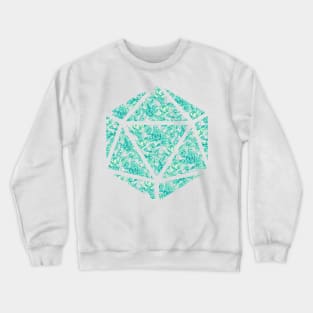 Neon Aqua Blue Gradient Rose Vintage Pattern Silhouette D20 - Subtle Dungeons and Dragons Design Crewneck Sweatshirt